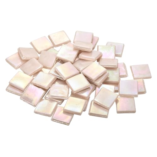 QUARKZMAN Mosaikfliesen, Glasmosaik Mosaiksteine zum Basteln Mini Mosaikfliese DIY Hobbys Handgemachter Kristall Freier Handwerksmaterial Kreativität (Packung mit 100 in Hellcreme) von QUARKZMAN