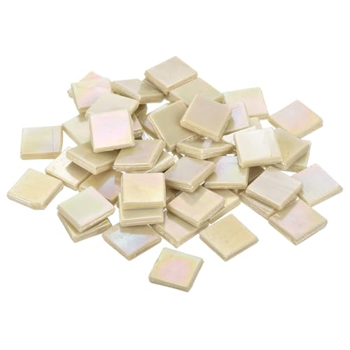 QUARKZMAN Mosaikfliesen, Glasmosaik Mosaiksteine zum Basteln Mini Mosaikfliese DIY Hobbys Handgemachter Kristall Freier Handwerksmaterial Kreativität (Packung mit 50 in blasscremer Farbe) von QUARKZMAN