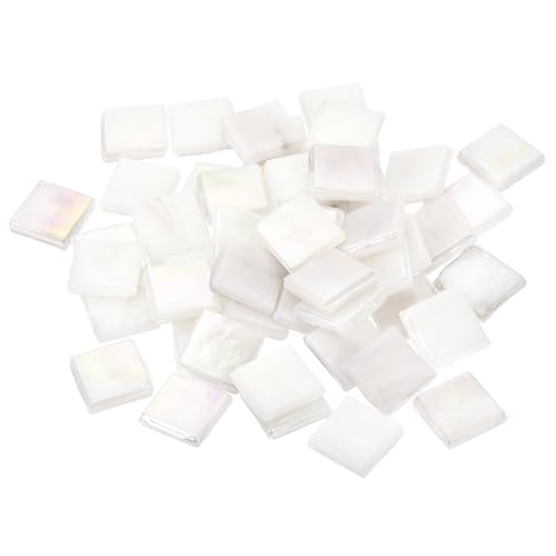 QUARKZMAN Mosaikfliesen, Glasmosaik Mosaiksteine zum Basteln Mini Mosaikfliese DIY Hobbys Handgemachter Kristall Freier Handwerksmaterial Kreativität (Packung mit 50 in mattcremefarben) von QUARKZMAN