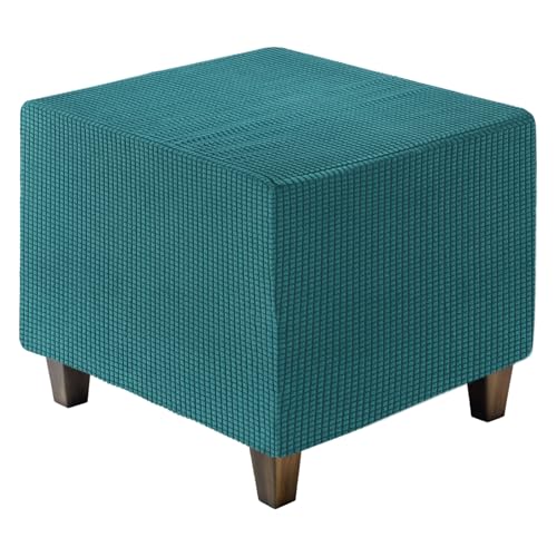 QUARKZMAN Ottomane Abdeckung Quadratisch, Jacquard Ottomane Überwurf mit Elastischem Grund, Dehnbare Fußstütze Hocker Abdeckungen für Wohnzimmer Möbelschutz (Cyan, Große Größe) von QUARKZMAN