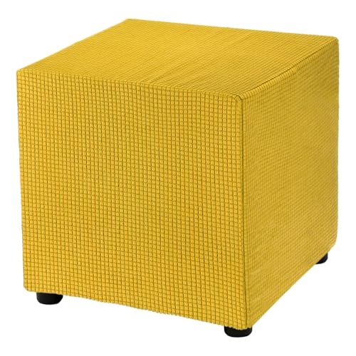 QUARKZMAN Quadratischer Ottoman-Bezug 18x18x18 Zoll Stretch-Polyester Waschbarer Ottoman-Überzug Elastischer Fußhocker-Fußstützen-Schutz für Wohnzimmer Schlafzimmer, Gelb von QUARKZMAN