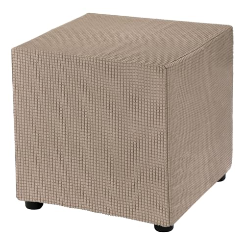 QUARKZMAN Quadratischer Ottoman-Bezug 18x18x18 Zoll Stretch-Polyester Waschbarer Ottoman-Überzug Elastischer Fußhocker-Fußstützen-Schutz für Wohnzimmer Schlafzimmer, Hellbraun von QUARKZMAN