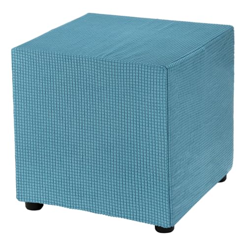 QUARKZMAN Quadratischer Ottoman-Bezug 18x18x18 Zoll Stretch-Polyester Waschbarer Ottoman-Überzug Elastischer Fußhocker-Fußstützen-Schutz für Wohnzimmer Schlafzimmer, Türkis von QUARKZMAN