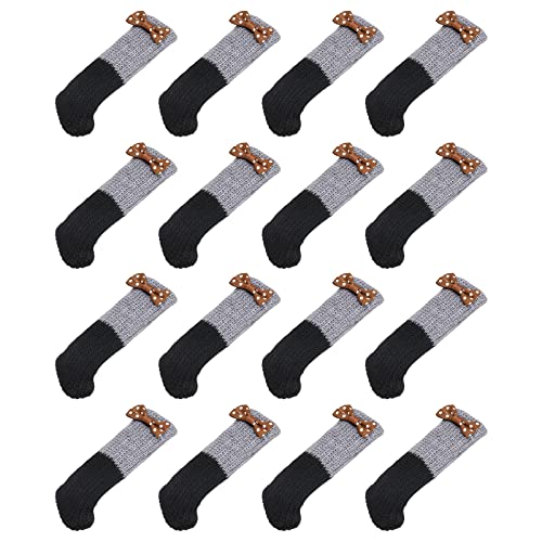 QUARKZMAN Stuhl Bein Socken Schoner 32Stk - Gestrickte Möbel Socken Tisch Fuß Schoner für Hartholz Böden(Grau Schwarz) von QUARKZMAN