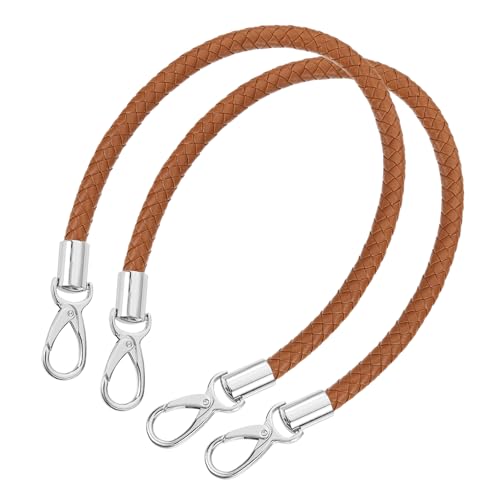 QUARKZMAN Taschenhenkel Lederriemen für Taschen, 2 Stück 50cm/19,69" PU Taschengurt mit Metallschnallen Taschengriffe für Häkeltaschen Handtaschen (Hellbrauner Gurt + Silberner Verschluss) von QUARKZMAN