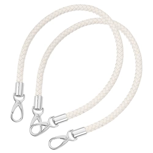 QUARKZMAN Taschenhenkel Lederriemen für Taschen, 2 Stück 60cm/23,62" PU Taschengurt mit Metallschnallen Taschengriffe für Häkeltaschen Handtaschen (Beige-weißer Gurt + Silberner Verschluss) von QUARKZMAN