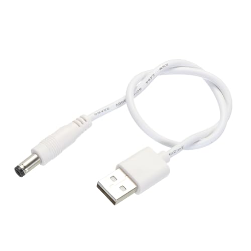 QUARKZMAN USB zu DC-Stromkabel 0,3 m USB zu DC 5,5 mm x 2,1 mm 5V Stromkabel Weiß für Mini-Lüfter Kamera Mobiltelefon Tablet-Geräte 1 Stück von QUARKZMAN