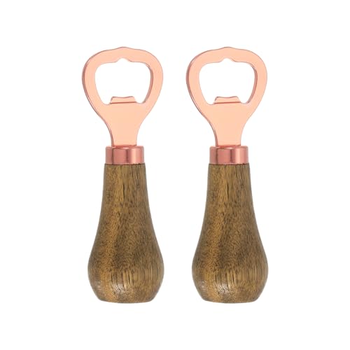 QUARKZMAN Vertikaler Flaschenöffner 2Stk - Holz Griff Edelstahl Bier Flaschenöffner Barbetreiber Handgerät Flaschenöffner für Haus Bar Küche (Rose Gold) von QUARKZMAN