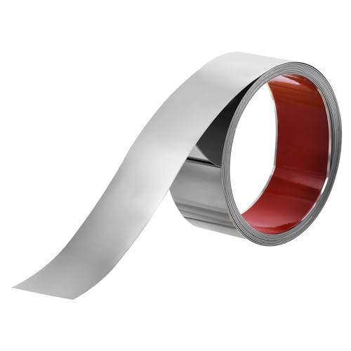 QUARKZMAN Wandleisten Selbstklebend Edelstahl 5m x 6cm Zierleisten Metallisierte Spiegel Wandverkleidung mit Handschuhe für Spiegelrahmenkante Tür Decke Möbel Auto Silber von QUARKZMAN