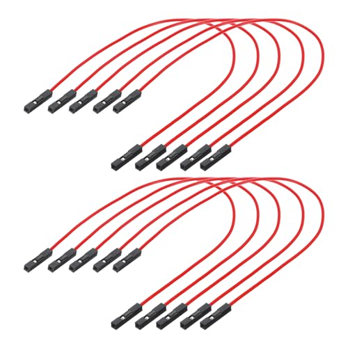 QUARKZMAN Weiblich zu weiblich 1Pin Breadboard Jumper Wire Ribbon Kabel 20cm lang Elektronik Breadboard Ribbon Kabel für Breadboard Elektronikprojekte Packung mit 10, Rot von QUARKZMAN