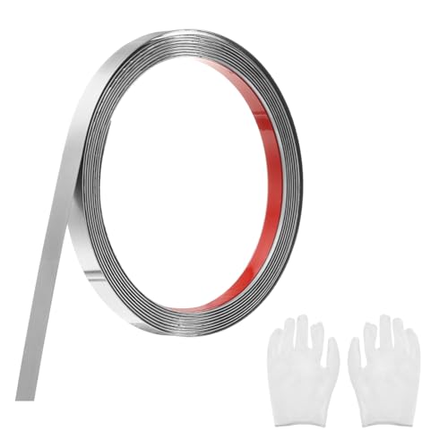 QUARKZMAN Zierleisten Selbstklebend Edelstahl mit Handschuh Wandleisten Selbstklebend Deckenleisten Selbstklebend Zierleiste für Wandspiegel Wohnkultur 3 x 10 mm Gebürstetes Silber von QUARKZMAN