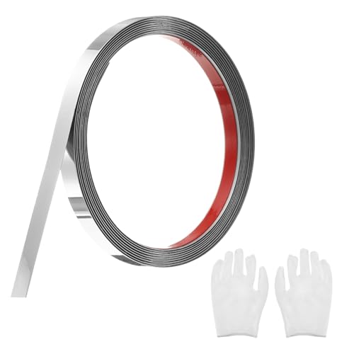 QUARKZMAN Zierleisten Selbstklebend Edelstahl mit Handschuh Wandleisten Selbstklebend Deckenleisten Selbstklebend Zierleiste für Wandspiegel Wohnkultur 3 x 10 mm Spiegelndes Silber von QUARKZMAN