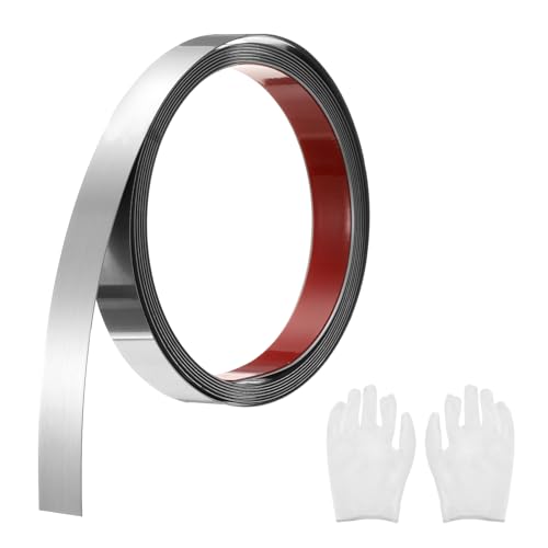 QUARKZMAN Zierleisten Selbstklebend Edelstahl mit Handschuh Wandleisten Selbstklebend Deckenleisten Selbstklebend Zierleiste für Wandspiegel Wohnkultur 3 x 20 mm Gebürstetes Silber von QUARKZMAN