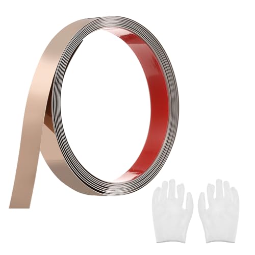 QUARKZMAN Zierleisten Selbstklebend Edelstahl mit Handschuh Wandleisten Selbstklebend Deckenleisten Selbstklebend Zierleiste für Wandspiegel Wohnkultur 3 x 20 mm Spiegelndes Roségold von QUARKZMAN