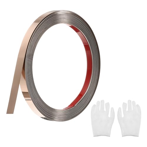 QUARKZMAN Zierleisten Selbstklebend Edelstahl mit Handschuh Wandleisten Selbstklebend Deckenleisten Selbstklebend Zierleiste für Wandspiegel Wohnkultur 5 x 10 mm Gebürstetes Roségold von QUARKZMAN