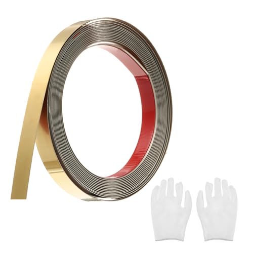 QUARKZMAN Zierleisten Selbstklebend Edelstahl mit Handschuh Wandleisten Selbstklebend Deckenleisten Selbstklebend Zierleiste für Wandspiegel Wohnkultur 5 x 15 mm Gebürstetes Gold von QUARKZMAN