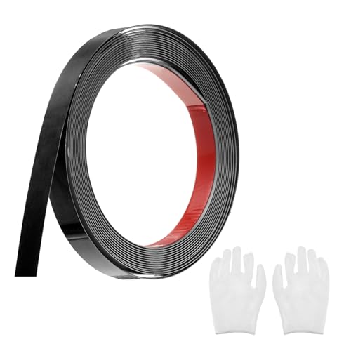 QUARKZMAN Zierleisten Selbstklebend Edelstahl mit Handschuh Wandleisten Selbstklebend Deckenleisten Selbstklebend Zierleiste für Wandspiegel Wohnkultur 5 x 15 mm Gebürstetes Schwarz von QUARKZMAN