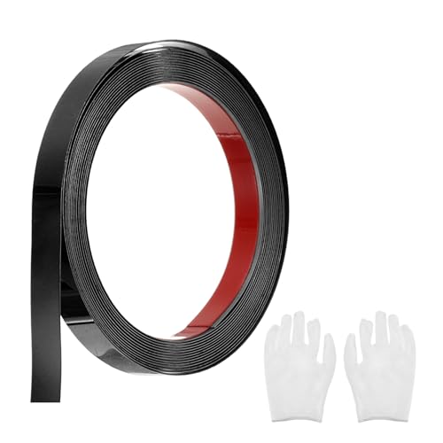 QUARKZMAN Zierleisten Selbstklebend Edelstahl mit Handschuh Wandleisten Selbstklebend Deckenleisten Selbstklebend Zierleiste für Wandspiegel Wohnkultur 5 x 15 mm Spiegelndes Schwarzes von QUARKZMAN