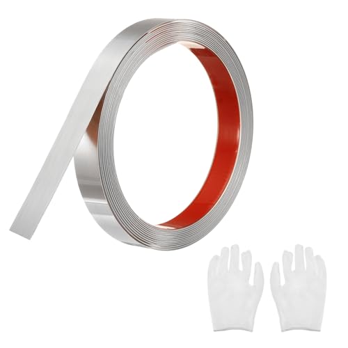 QUARKZMAN Zierleisten Selbstklebend Edelstahl mit Handschuh Wandleisten Selbstklebend Deckenleisten Selbstklebend Zierleiste für Wandspiegel Wohnkultur 5 x 20 mm Gebürstetes Silber von QUARKZMAN