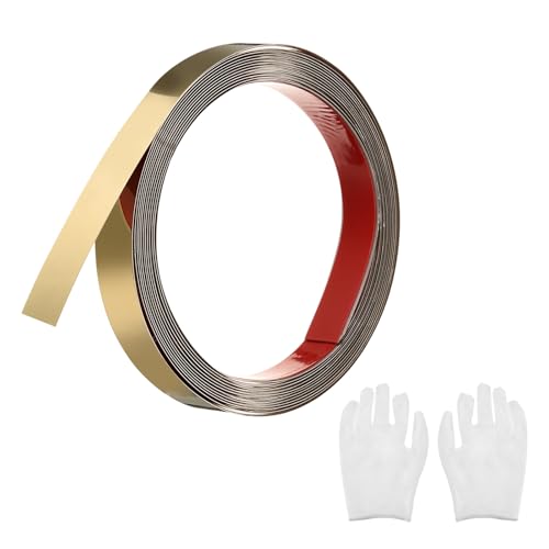 QUARKZMAN Zierleisten Selbstklebend Edelstahl mit Handschuh Wandleisten Selbstklebend Deckenleisten Selbstklebend Zierleiste für Wandspiegel Wohnkultur 5 x 20 mm Spiegelgold von QUARKZMAN