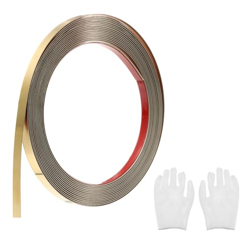 QUARKZMAN Zierleisten Selbstklebend Edelstahl mit Handschuh Wandleisten Selbstklebend Deckenleisten Selbstklebend Zierleiste für Wandspiegel Wohnkultur 5 x 8 mm Gebürstetes Gold von QUARKZMAN