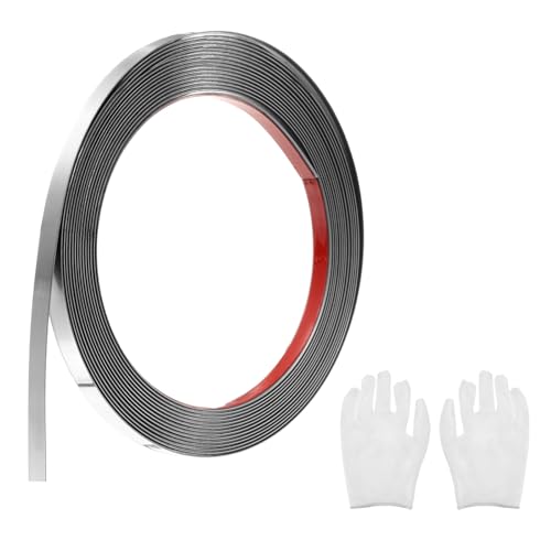 QUARKZMAN Zierleisten Selbstklebend Edelstahl mit Handschuh Wandleisten Selbstklebend Deckenleisten Selbstklebend Zierleiste für Wandspiegel Wohnkultur 5 x 8 mm Gebürstetes Silber von QUARKZMAN