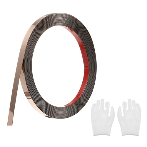 QUARKZMAN Zierleisten Selbstklebend Edelstahl mit Handschuh Wandleisten Selbstklebend Deckenleisten Selbstklebend Zierleiste für Wandspiegel Wohnkultur 5 x 8 mm Spiegelndes Roségold von QUARKZMAN