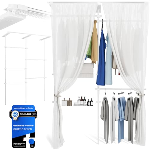 QUARTUS DESIGN Garderoben System - Premium - Vorhang Edition [FLEXIBEL & STABIL] - Offener Kleiderschrank, Teleskopregal, Einfache Montage - Ideal für Schlafzimmer, Flur, Badezimmer von QUARTUS DESIGN
