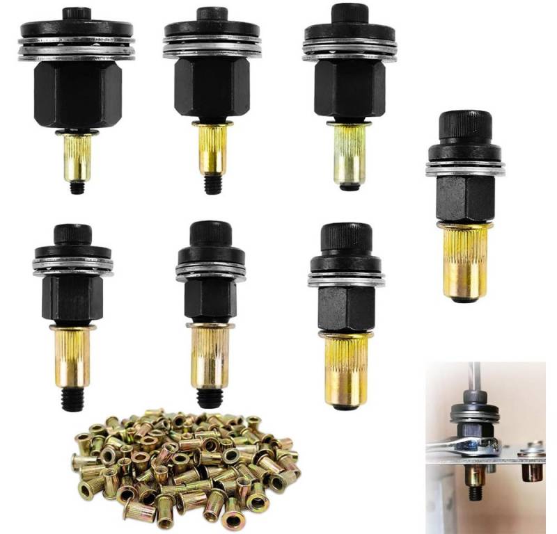 QUBEBU Blechmutter 77 Stücke Nietmutternzange set M3 M4 M5 M6 M8 M10 M12 Mutter mit Dorne, (Einziehmuttern für Nietmutter Werkzeug Manuelle Nietmaschine, 77-St., Verwendet für Metallplatten, Rohre usw) von QUBEBU