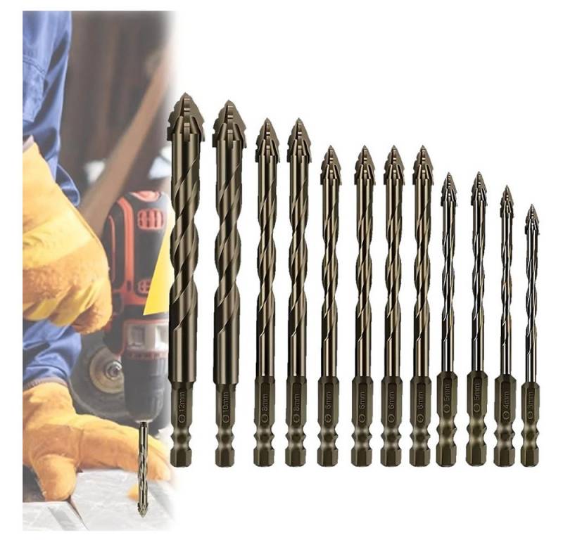 QUBEBU Bohrersatz 12Stk 3-12 mm Exzenterbohrer Set vierschneidiger Sägezahn-Bohrer, (Exzentrischer Bohrer, Vierschneidiger Gezackter, 1/4 Sechskantschaft, 12-tlg., Holzbohrer Spiralbohrer Bohrersatz (12-tlg), Sechskantschaft), für Porzellan, Keramik, Fliesen, Beton, Ziegelwand, Glas QUBEBU Bohrersatz 12Stk 3-12 mm Exzenterbohrer Set vierschneidiger Sägezahn-Bohrer, (Exzentrischer Bohrer, Vierschneidiger Gezackter, 1/4 Sechskantschaft, 12-tlg., Holzbohrer Spiralbohrer Bohrersatz (12-tlg), Sechskantschaft), für Porzellan, Keramik, Fliesen, Beton, Ziegelwand, Glas von QUBEBU