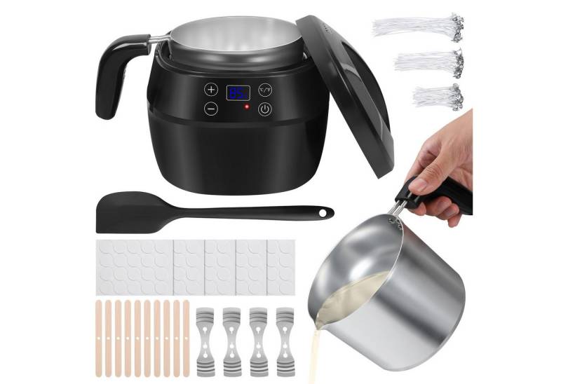 QUBEBU Duftkerze 1L Elektrischer Wachswärmer Kerzenherstellung Kit DIY Candle Making (1x 1-Liter-Wachsschmelzer, 100x Kerzendocht, 100x Dochtaufkleber, 14x Dochtzentrierer, 1x Rührlöffel,1x Netzkabel), Kapazität 1000ml, Leistung 100–300W, Maximale Temperatur 120 °C/248 °F von QUBEBU
