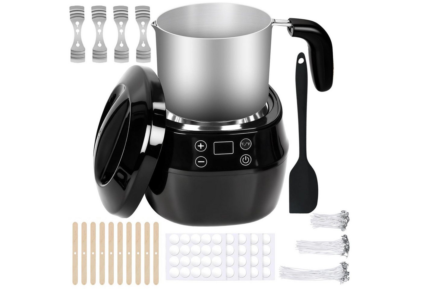 QUBEBU Duftkerze Kerzen Selber Machen Set mit Wachsschmelzer, DIY Kerzenherstellung Kit (1x 1-Liter-Wachsschmelzer, 100x Kerzendocht, 100x Dochtaufkleber, 14x Dochtzentrierer, 1x Rührlöffel,1x Netzkabel), Kapazität 1000ml, Leistung 100–300W, Maximale Temperatur 120 °C/248 °F QUBEBU Duftkerze Kerzen Selber Machen Set mit Wachsschmelzer, DIY Kerzenherstellung Kit (1x 1-Liter-Wachsschmelzer, 100x Kerzendocht, 100x Dochtaufkleber, 14x Dochtzentrierer, 1x Rührlöffel,1x Netzkabel), Kapazität 1000ml, Leistung 100–300W, Maximale Temperatur 120 °C/248 °F von QUBEBU