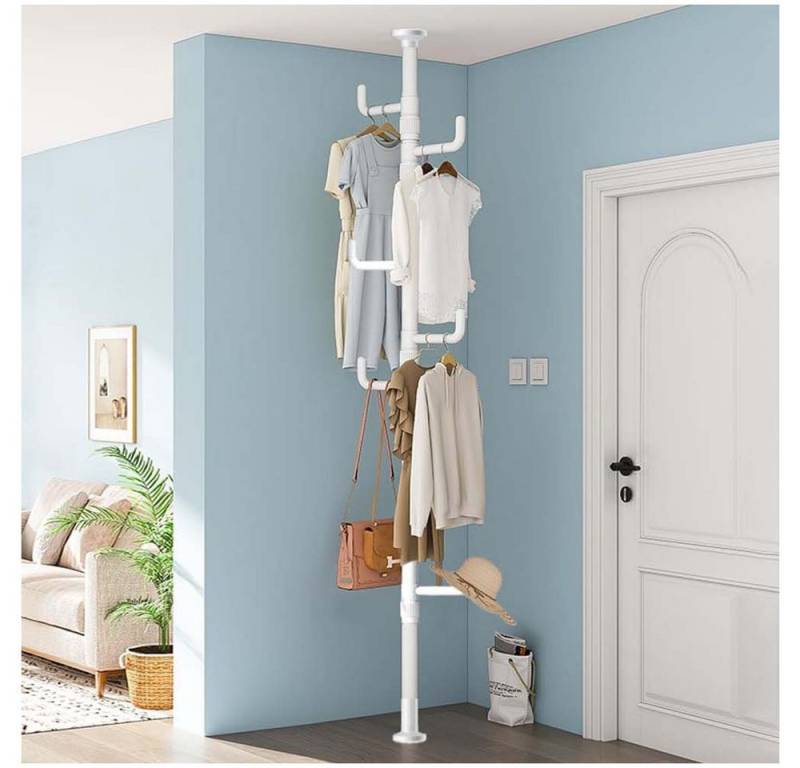 QUBEBU Garderobenständer Kleiderständer 110-310cm Höhenverstellbar mit 4/5 Haken 360° Drehbar, (Set, Jackenständer für Kleidung Hut Tasche, Wohnzimmer Schlafzimmer Büro) von QUBEBU
