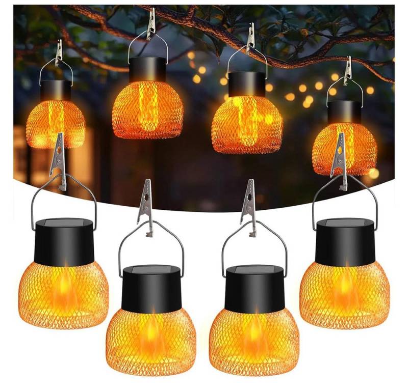 QUBEBU Gartenleuchte Solarlampen für Außen Hängend, Garten IP65 Wasserdicht Solar Laterne, Vogelnestform, LED fest integriert, Garten Solarlampen für Außen Hängend, 4 Stück Solar Laternen, Flammeneffekt, Wasserdichte Solarlaterne Balkon Tisch Garten Deko von QUBEBU