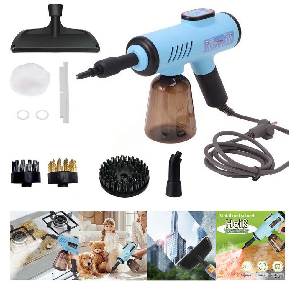 QUBEBU Handdampfreiniger Multifunktions-Dampfreiniger Handgerät Mit 9 Zubehörteilen 1.8m Kabel, 1200 W, Flächenleistung: 40 m², Hand-Dampfreiniger für alles – Polstermöbel, Fliesen, Böden von QUBEBU