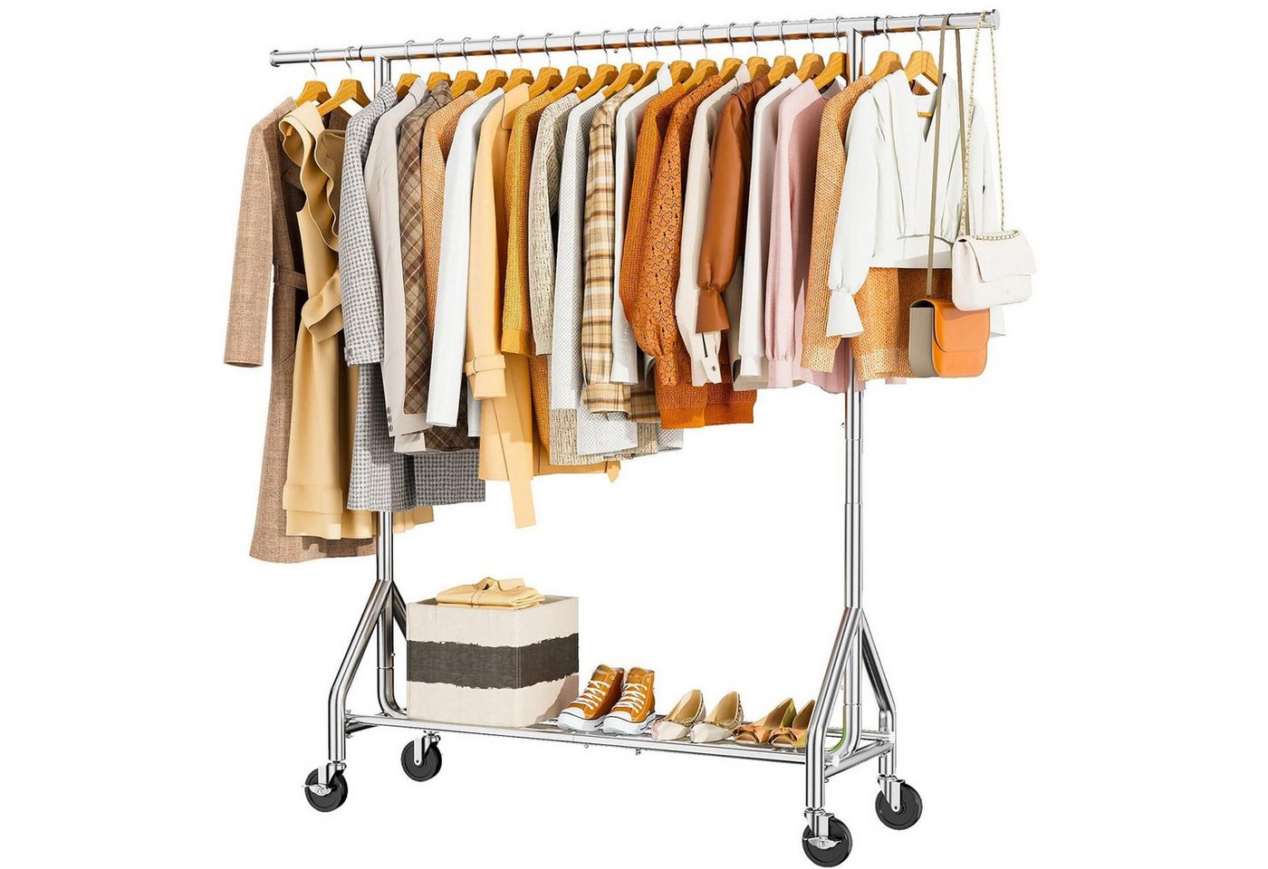 QUBEBU Kleiderstange Schwerlast Kleiderablage Einziehbar Aufhängestange Höhenverstellbar (Beweglicher Kleiderbügel, praktisches Aufbewahrungsregal) von QUBEBU