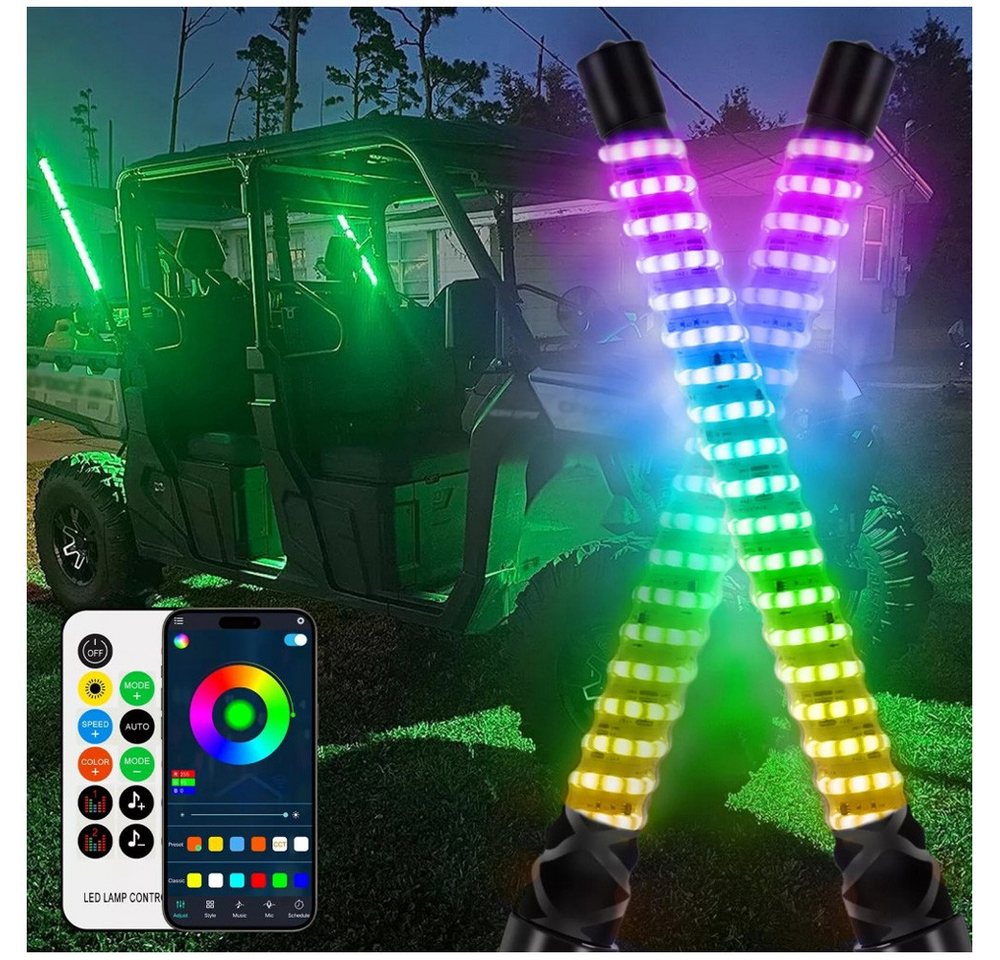 QUBEBU LED Dekolicht Auto LED-Peitschenlichter RGB Spirallicht mit App & RF-Fernbedienung, 2pcs 30.5cm RGB LED Whip Lights for Offroad Jeep RZR UTV ATV, 120LED Streifen Atmosphäre Licht, LED Spirale, Programmierbar von QUBEBU