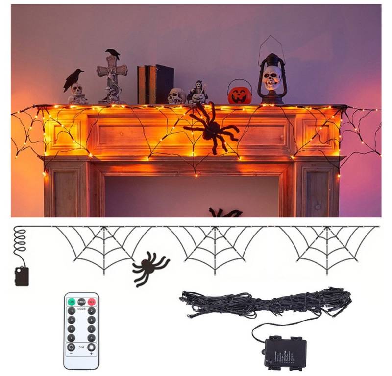 QUBEBU LED-Lichterkette Halloween LED Lichternetz Dekor, Lichterkette Netz mit Fernbedienung, Timer Funktion, 8 Modes Lichterketten, Halloween Innen Dekor von QUBEBU
