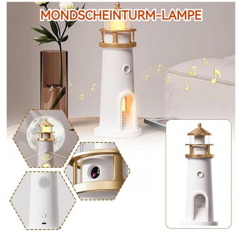 QUBEBU LED Nachtlicht LED Leuchtturm Lampe, Mondprojektion Leuchtturm Lampe Kinder Geschenk, LED fest integriert, für Baby, Kinderzimmer, Camping, Geschenk., Die Steuerung ist per Bluetooth oder Fernbedienung möglich. von QUBEBU