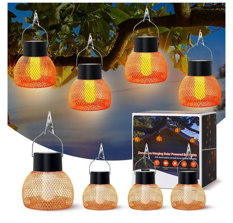 QUBEBU LED Solarleuchte 4er Set Solar Hängeleuchte für außen, Flamme Solarleuchten Hängelampe, Vogelnestform, LED fest integriert, mit Haken, Solar Laternen für Draußen für Terrasse Rasen Balkon Hof, Solar-Laternen mit LED-Glühbirne, Laterne für den Garten aussen von QUBEBU
