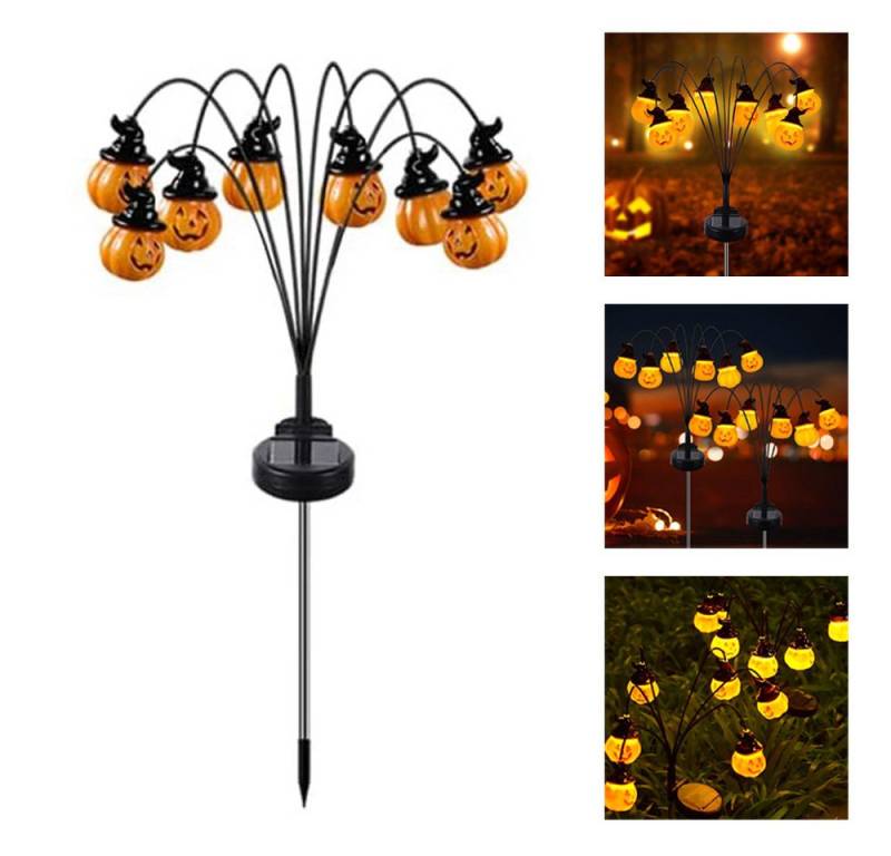 QUBEBU LED Solarleuchte Halloween Dekor LED Solarleuchte mit Erdspieß für Außen, Kürbislampe, 1 Stk., LED fest integriert, IP65 wasserdicht, 60cm, Solar-Gartenlampe, 8-12h Leuchtdauer, Solarleuchten für Garten Rasen Gehweg Balkon Landschaft Garten Deko von QUBEBU