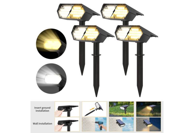 QUBEBU LED Solarleuchte LED Solarleuchte Solarstrahler 1/2/4/6 Stück LED Solar Gartenleuchte, Warmweiß+Weiß, LED fest integriert, IP65 Wasserdicht, Solarlampe, Gartenstrahler von QUBEBU