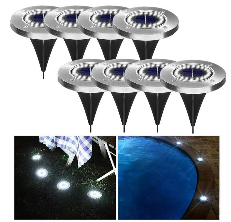QUBEBU LED Solarleuchte Wasserdicht Led Solar Gartenleuchten, 20 LEDs Solarlampen für Außen, LED fest integriert, Solar Bodenleuchten für Außen Garten Rasen Auffahrt Gehweg Patio, Garten Solar Außenleuchte 20 LEDs wasserdicht Edelstahl + Kunststoff von QUBEBU