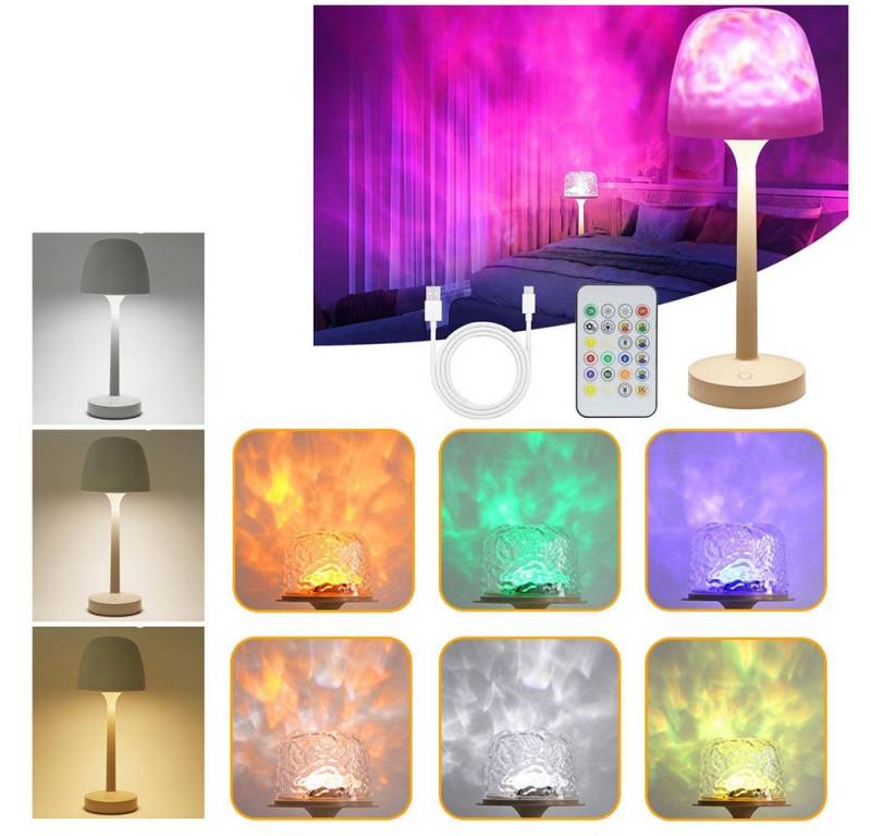 QUBEBU LED Tischleuchte Kabellose LED Tischlampe, Wiederaufladbarer, Dimmbar, Fernbedienung, LED fest integriert, 16 Lichtfarben, statische und dynamische Modi drei Farbtemperaturen, 3 in 1(Projektor, Nachtlicht, Tischlampe) für Lesen, Arbeit, Kinder von QUBEBU