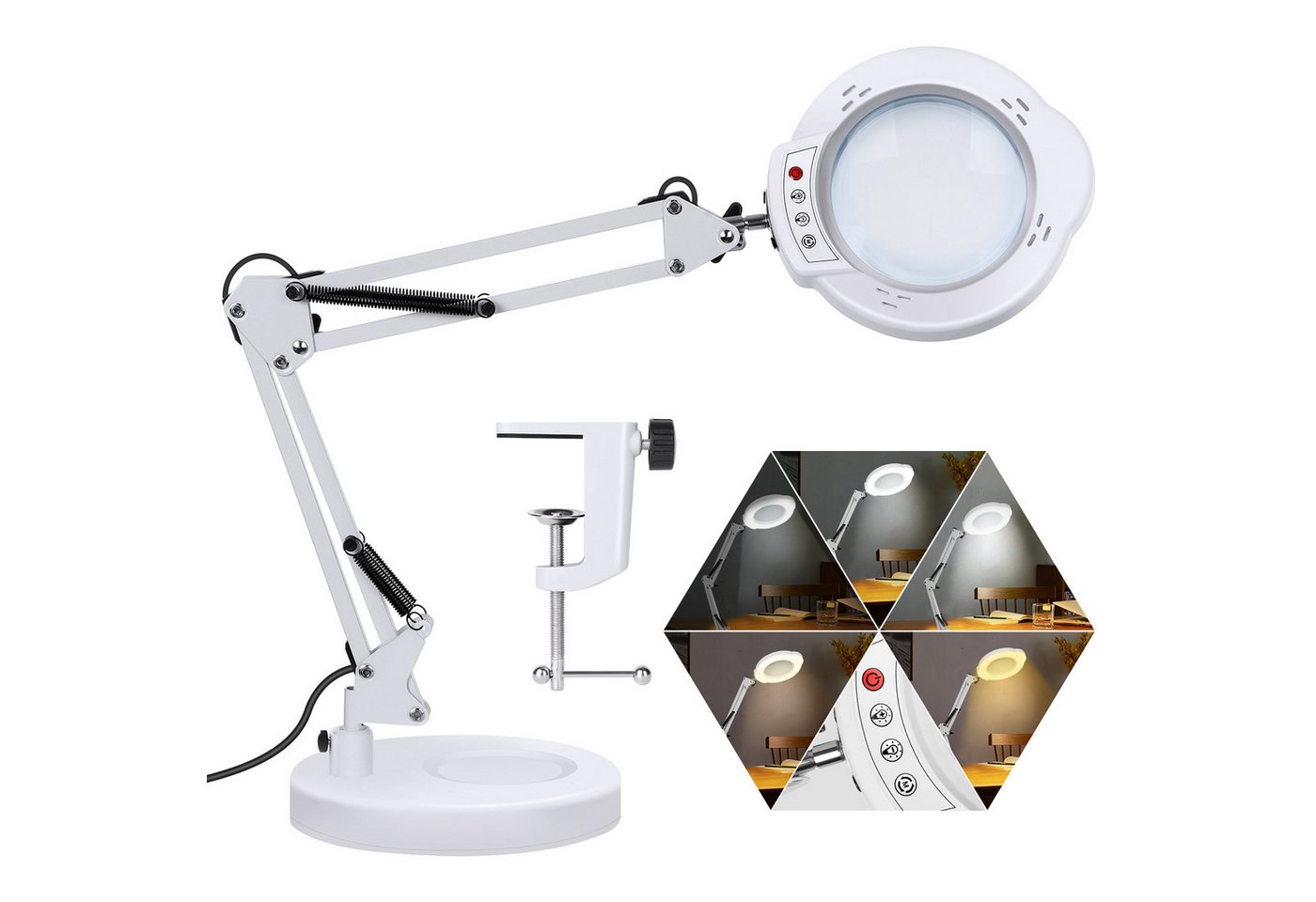 QUBEBU Lupenlampe 10 Dioptrien LED Lupenleuchte mit Schwenkarm Dimmbar Arbeitsplatzlampe, Tischlampe mit 3 Farbmodi 10 Helligkeitsstufen., für handwerkliche Reparaturen Nahaufnahmen, Tischlupe mit Beleuchtung. QUBEBU Lupenlampe 10 Dioptrien LED Lupenleuchte mit Schwenkarm Dimmbar Arbeitsplatzlampe, Tischlampe mit 3 Farbmodi 10 Helligkeitsstufen., für handwerkliche Reparaturen Nahaufnahmen, Tischlupe mit Beleuchtung. von QUBEBU