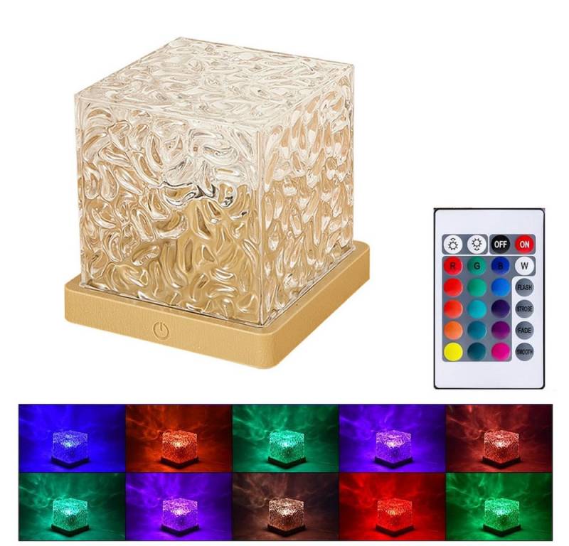QUBEBU Nachtlicht 16farbige 3farbe RGB Rotierende Wasserwelle Nachtlicht Fernbedienung, RGB-Farbwechsel, 16-FARBIGE KRISTALLWASSERLAMPE, Kreative Projektorlampe Geschenk, USB-Stromversorgung, Touch Lampe von QUBEBU