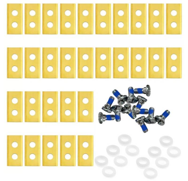 QUBEBU Rasenmähroboter 30x Titan Ersatz Messer Klingen Set Schrauben für Automower, 2-Loch, (Spar-Set, 30-St., mit Titan-Carbit-Legierung – Rasenmähermesser Titan mit 30 Schrauben) von QUBEBU