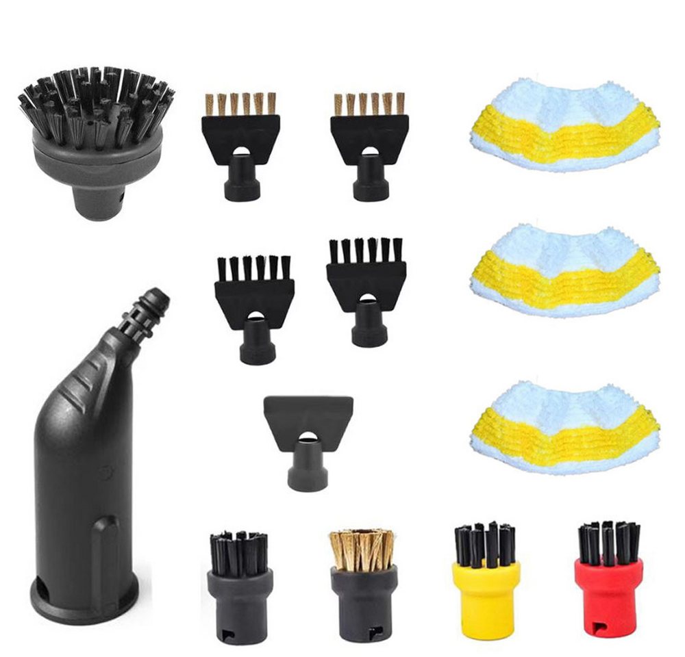 QUBEBU Reinigungsbürsten-Set Dampfreiniger Zubehör, Ersatzteile für Kärcher SC1 SC2 SC3 SC4 SC5, (1x schwarze verlängerte Düse, 1x Reinigungsbürste mit Abstreifer, 3x Nylon Rundbürste, 1x Kupferdraht Rundbürste, 1x große Rundbürste), 2x Flachfugenbürste aus Nylon, 2x Kupferdraht-Flachfugenbürste QUBEBU Reinigungsbürsten-Set Dampfreiniger Zubehör, Ersatzteile für Kärcher SC1 SC2 SC3 SC4 SC5, (1x schwarze verlängerte Düse, 1x Reinigungsbürste mit Abstreifer, 3x Nylon Rundbürste, 1x Kupferdraht Rundbürste, 1x große Rundbürste), 2x Flachfugenbürste aus Nylon, 2x Kupferdraht-Flachfugenbürste von QUBEBU