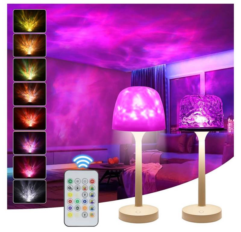 QUBEBU Schreibtischlampe LED Dimmbare Tischlampe Wasserwellen Projektor Nachtlicht Aufladbar, LED fest integriert, Fensterbank Leuchte, Nachttischlampe, Schreibtischleuchte, Aufladbar USB-C Tischleuchte, Schreibtischleuchte Augenschutz von QUBEBU