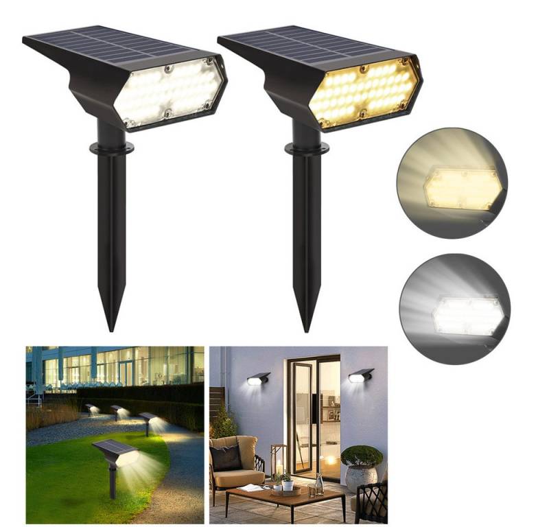 QUBEBU Strahler Solarstrahler für Außen [2 Stück/92 LED] mit Erdspieß, Wand Montiert (Außen-Wandleuchte, Außen Wegbeleuchtung für Außen Villa Rasen, 2-St., Garten Solarleuchten für Terrassen, Zäune, Wege, Einfahrten, Veranden) von QUBEBU